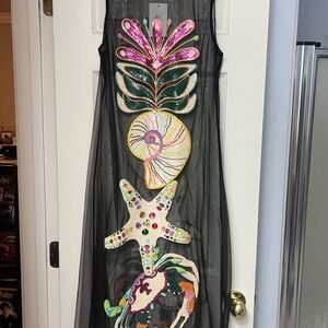 QUEEN OF SPARKLES Black Sheer Coverup with Colorful Sea Motifs